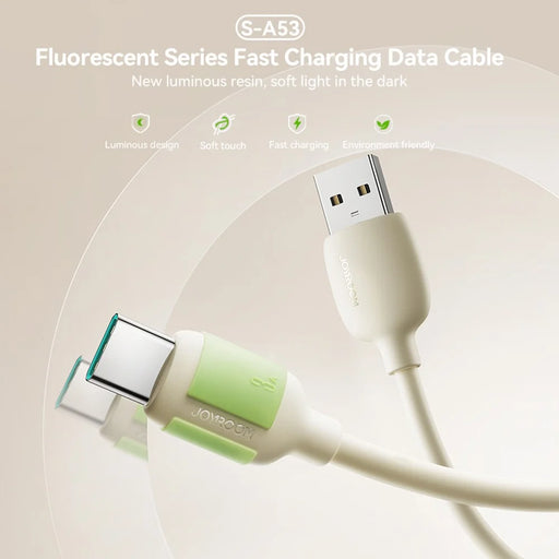JOYROOM S-A53 1.2m USB-A to Type-C 3A Fast Charging Cable Liquid Silicone Fluorescent Data Cord - 2