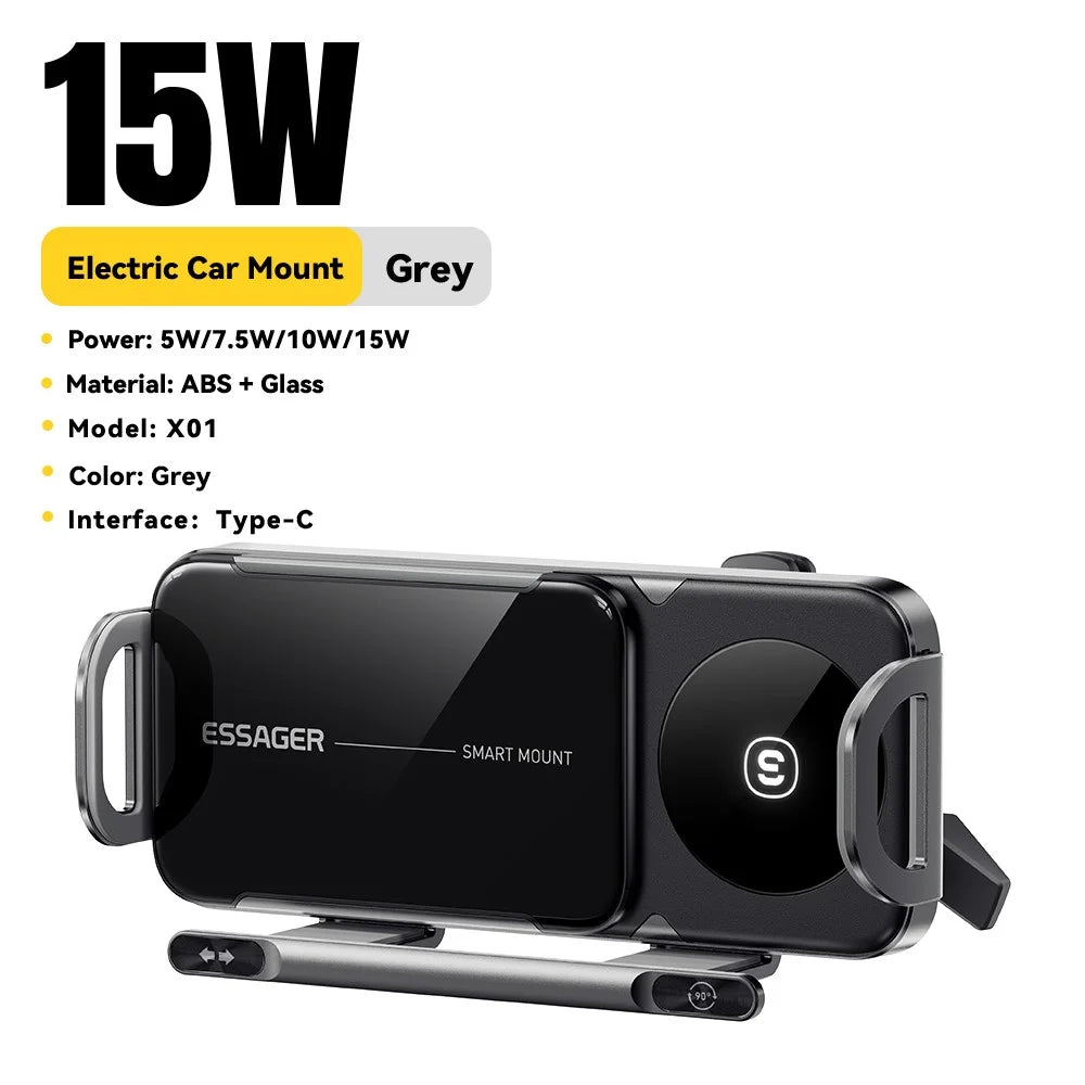ESSAGER Car Air Vent Phone Holder Wireless Charger ABS+Glass Charging Bracket - 2