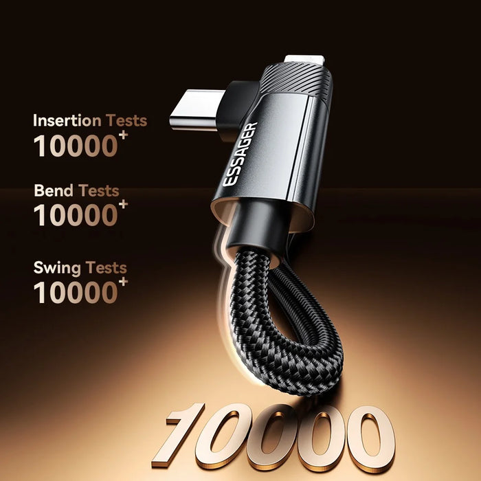 ESSAGER 2m USB-A to iP + Type-C 90 Degree Right Angle 3A Fast Charging Data Cable - 4