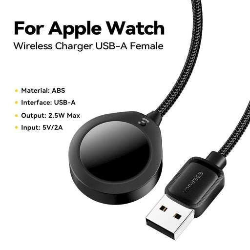 ESSAGER For Apple Watch USB Cable Magnetic ABS Waterdrop Shape Wireless Charger - Black - 2