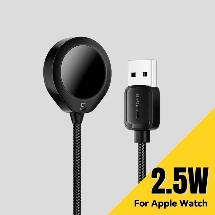 ESSAGER For Apple Watch USB Cable Magnetic ABS Waterdrop Shape Wireless Charger - Black - 3