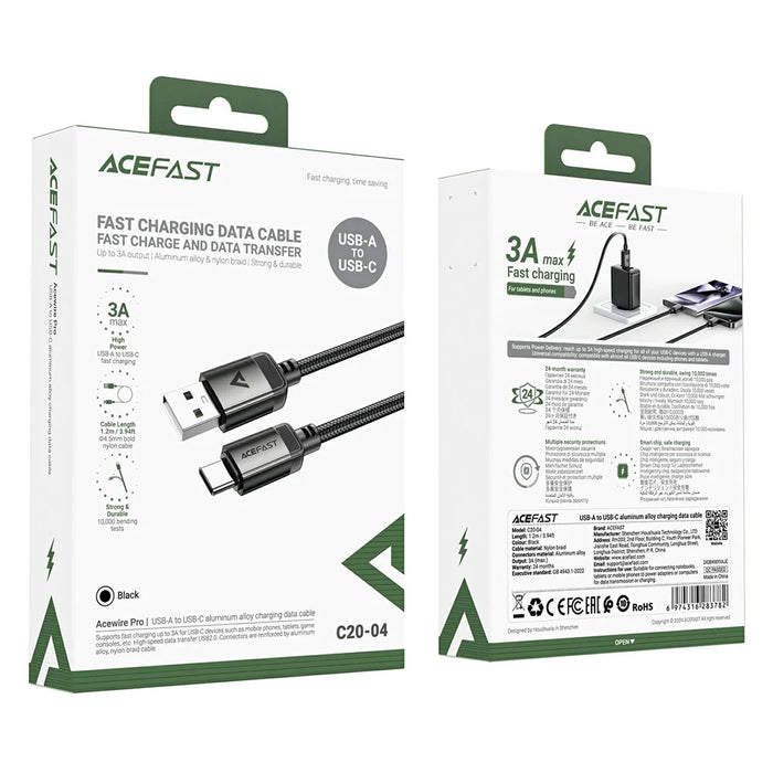 ACEFAST C20-04 1.2m USB-A to USB-C Aluminum Alloy Charging Wire Braided Data Cable - 7
