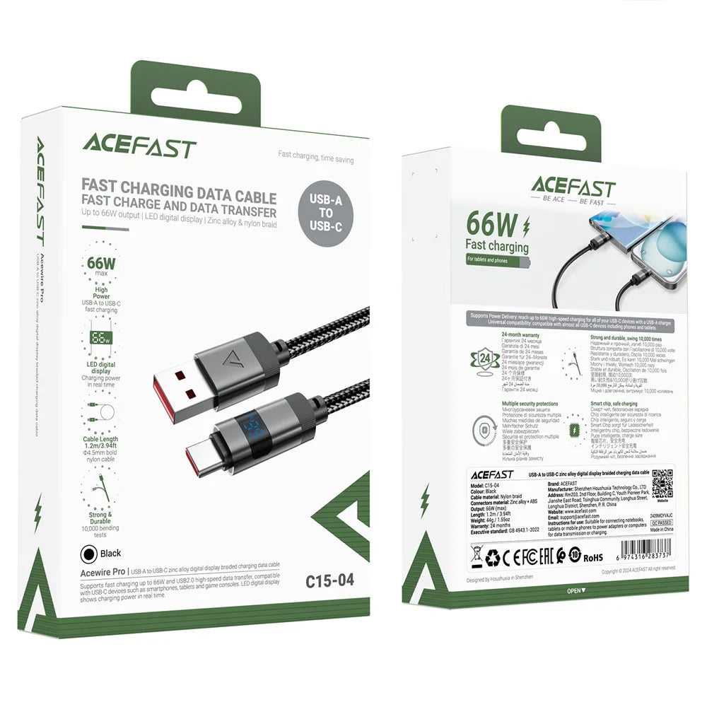 ACEFAST C15-04 1.2m USB-A to USB-C Digital Display Charging Cable 3A Fast Charge Data Cord - 7