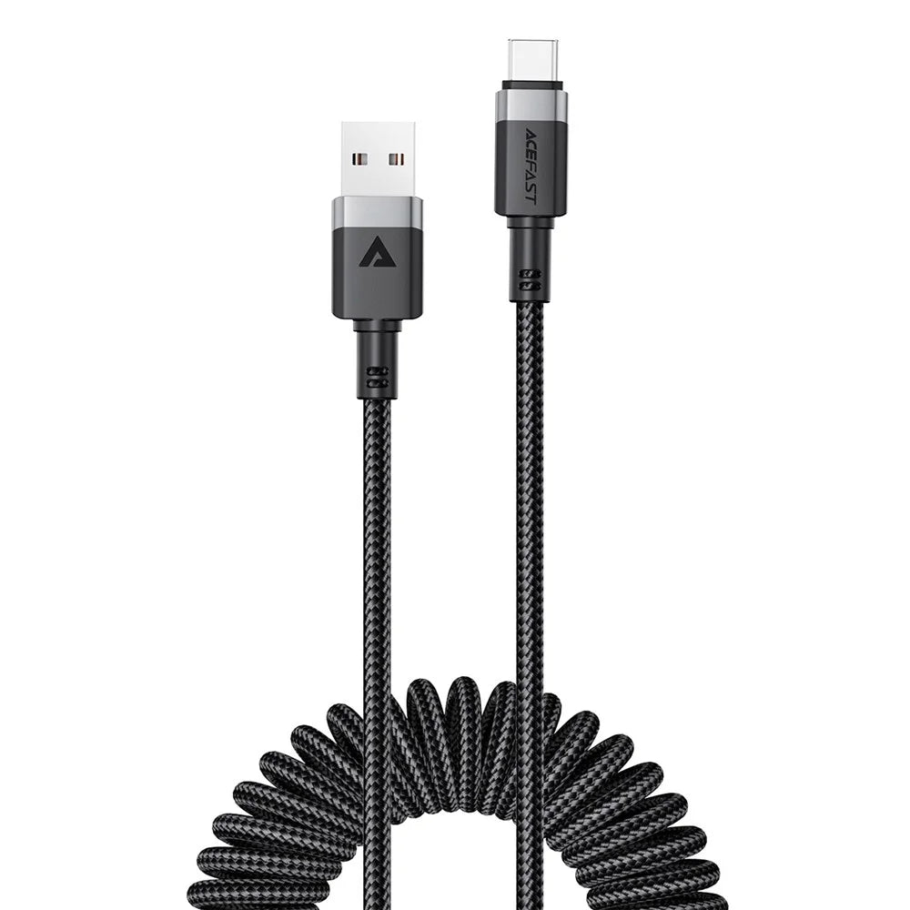 ACEFAST C14-04 1.2m USB-A to USB-C Spring Coiled Braided Data Cable 3A Fast Charging - 1