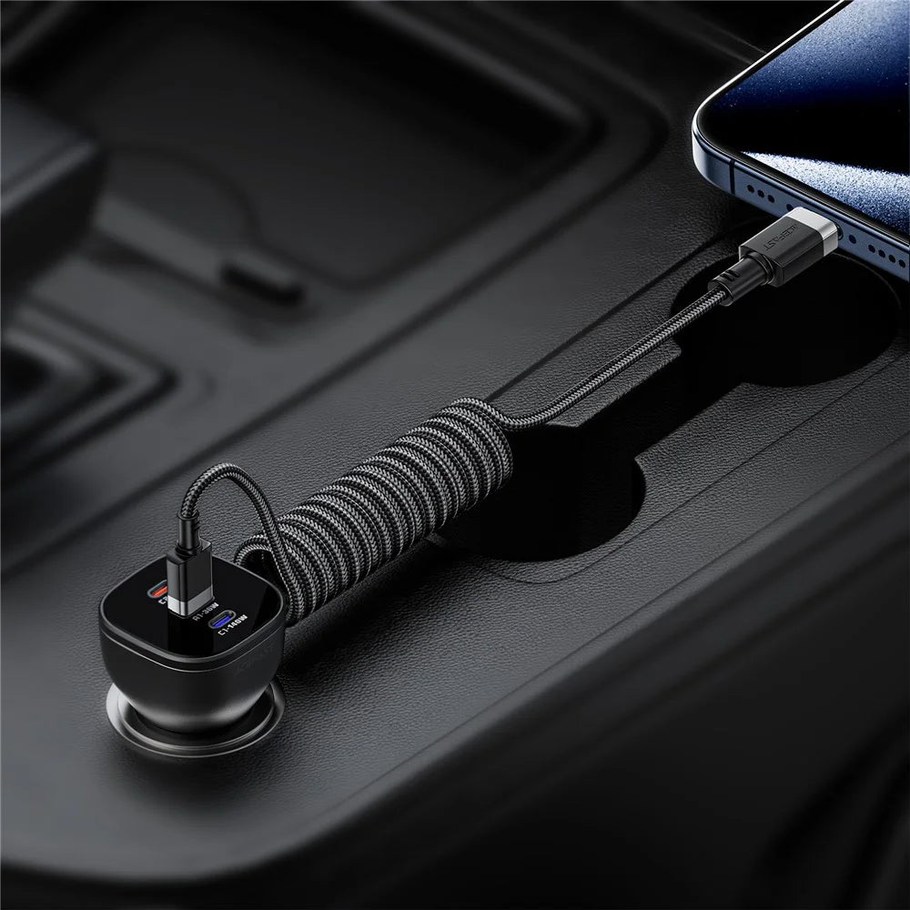 ACEFAST C14-04 1.2m USB-A to USB-C Spring Coiled Braided Data Cable 3A Fast Charging - 3