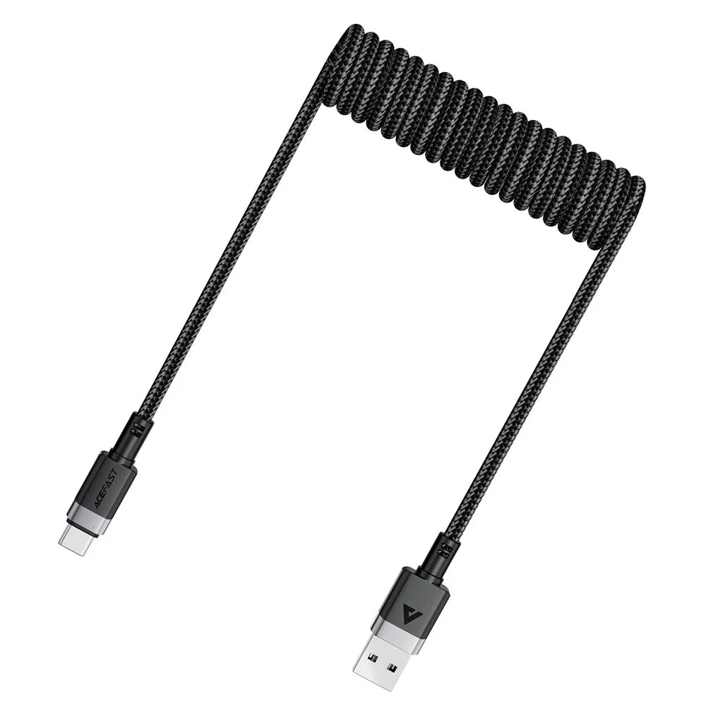 ACEFAST C14-04 1.2m USB-A to USB-C Spring Coiled Braided Data Cable 3A Fast Charging - 4
