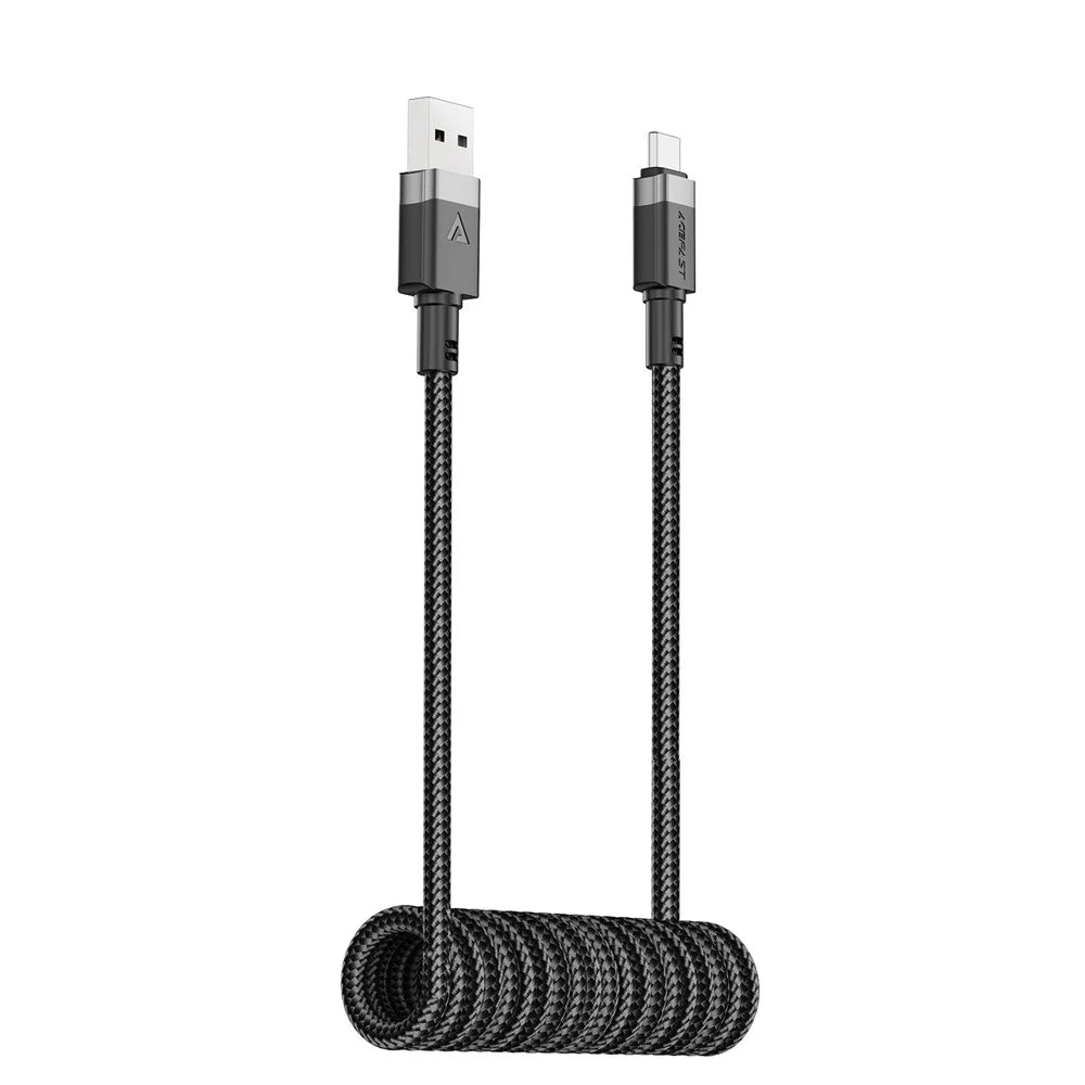 ACEFAST C14-04 1.2m USB-A to USB-C Spring Coiled Braided Data Cable 3A Fast Charging - 5