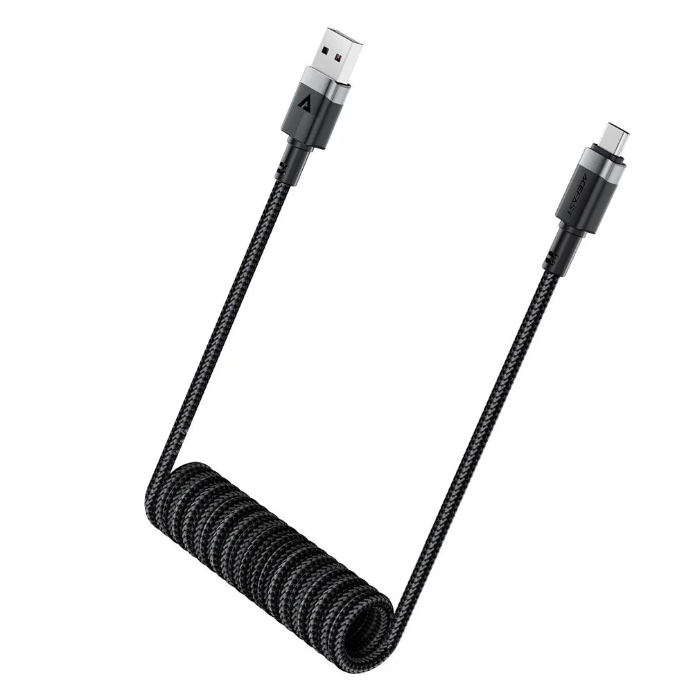 ACEFAST C14-04 1.2m USB-A to USB-C Spring Coiled Braided Data Cable 3A Fast Charging - 6