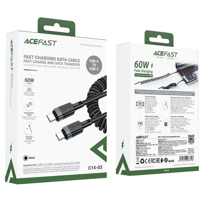 ACEFAST C14-03 1.2m USB-C to USB-C 60W Fast Charging Cable Spring Braided Data Cord - 7