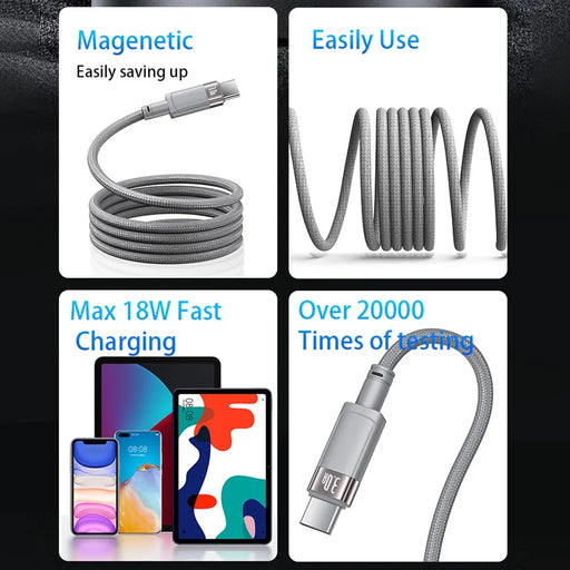 YESIDO CA173 USB to Type-C Magnetic Cable Braided Data Sync Charging Cord - 2