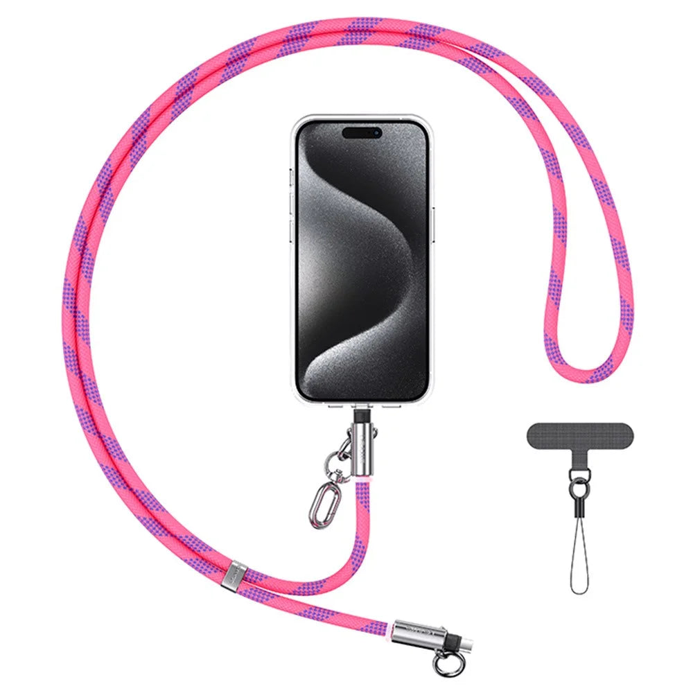 USAMS SJ745 1.2m Crossbody Phone Lanyard Type-C To Type-C 60W Charging Cable - Fluorescent Pink - 1