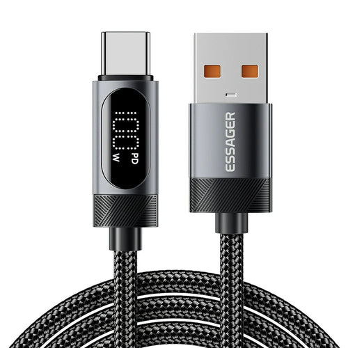 ESSAGER 2m USB to Type-C 7A Fast Charging Cable Data Sync Digital Display Braided Cord - 1