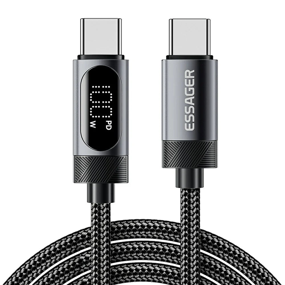 ESSAGER 1m USB C to USB C Cable 100W Digital Display Fast Charging Data Sync Cord - 1