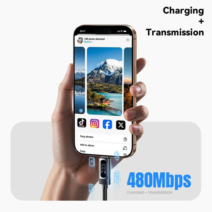 ESSAGER 1m USB C to USB C Cable 100W Digital Display Fast Charging Data Sync Cord - 7