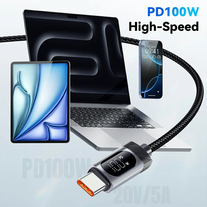 ESSAGER 2m USB C to USB C Cable 100W Digital Display Fast Charging Data Sync Cord - 4