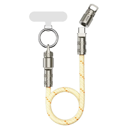 ROCK 30cm Phone Lanyard Type-C to Type-C Cable 60W Fast Charging Zinc Alloy Data Cord - Beige - 1