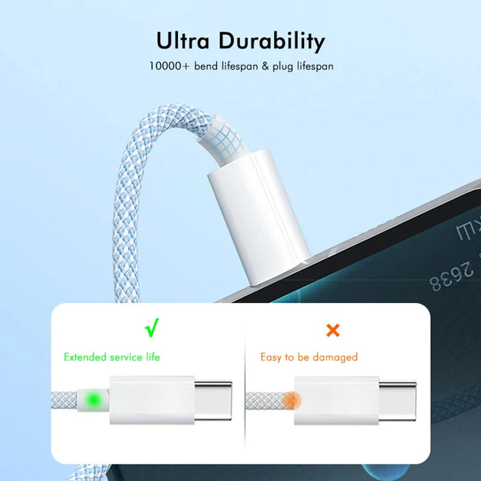ENKAY 2m 3 in 1 USB to iP / Type-C / Micro USB 60W Charging Data Cable Braided Wire - Blue - 4