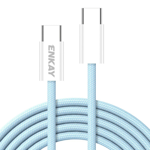 ENKAY 2m 60W Type-C to Type-C Fast Charging Cable Braided Phone Data Cord - Blue - 1
