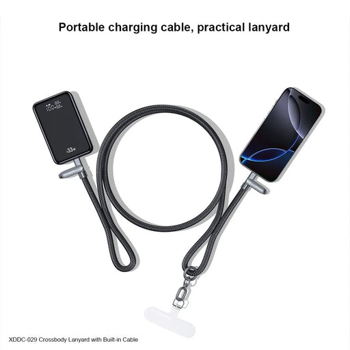 XUNDD XDDC-029 1.2m Crossbody Phone Lanyard 240W Charging Cable Type-C to Type-C Braided Cord - Black - 2