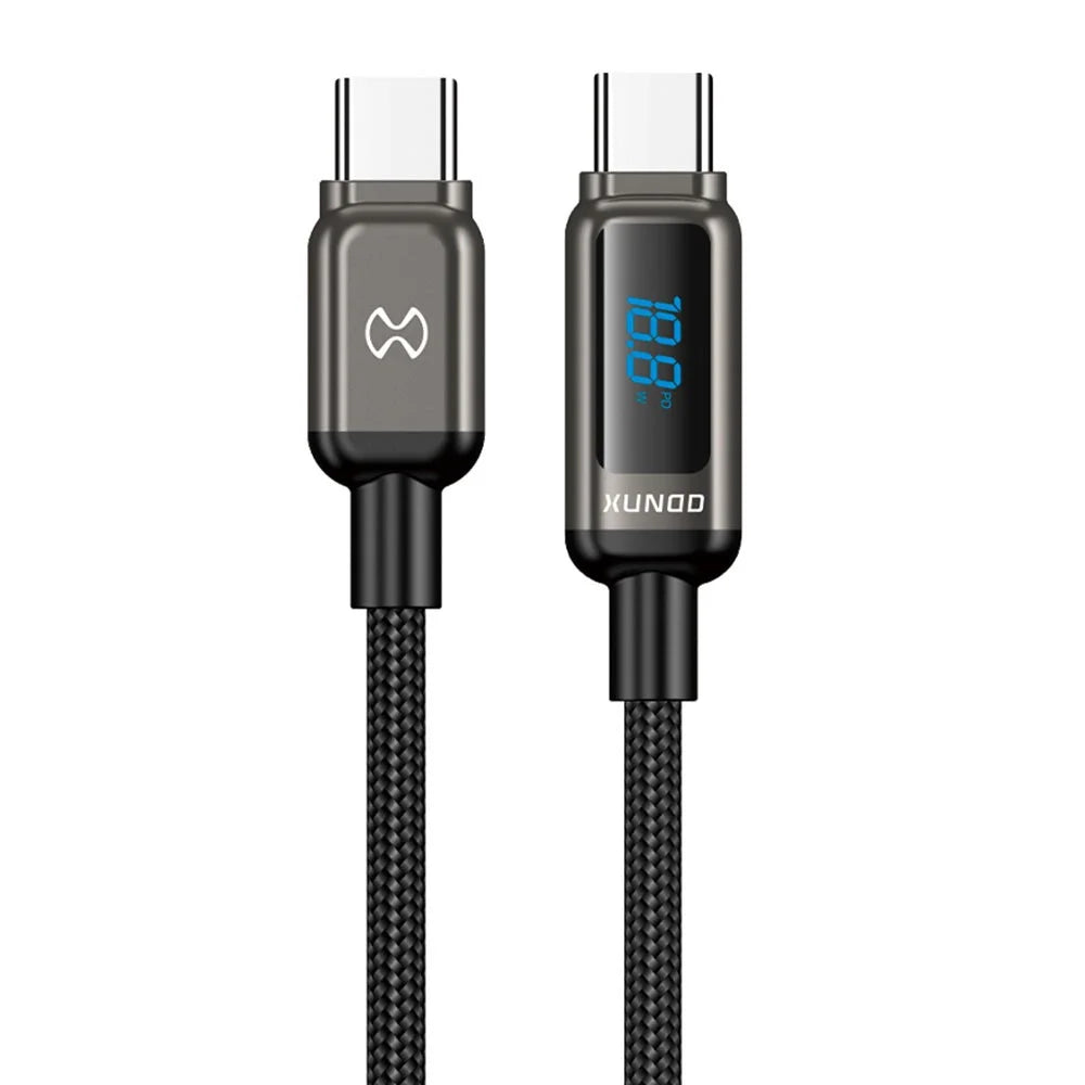 XUNDD XDDC-035 1m USB-C to USB-C Cable 60W Fast Charging Zinc Alloy Digital Display Braided Data Cord - 1