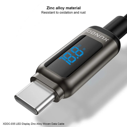 XUNDD XDDC-035 1m USB-C to USB-C Cable 60W Fast Charging Zinc Alloy Digital Display Braided Data Cord - 2
