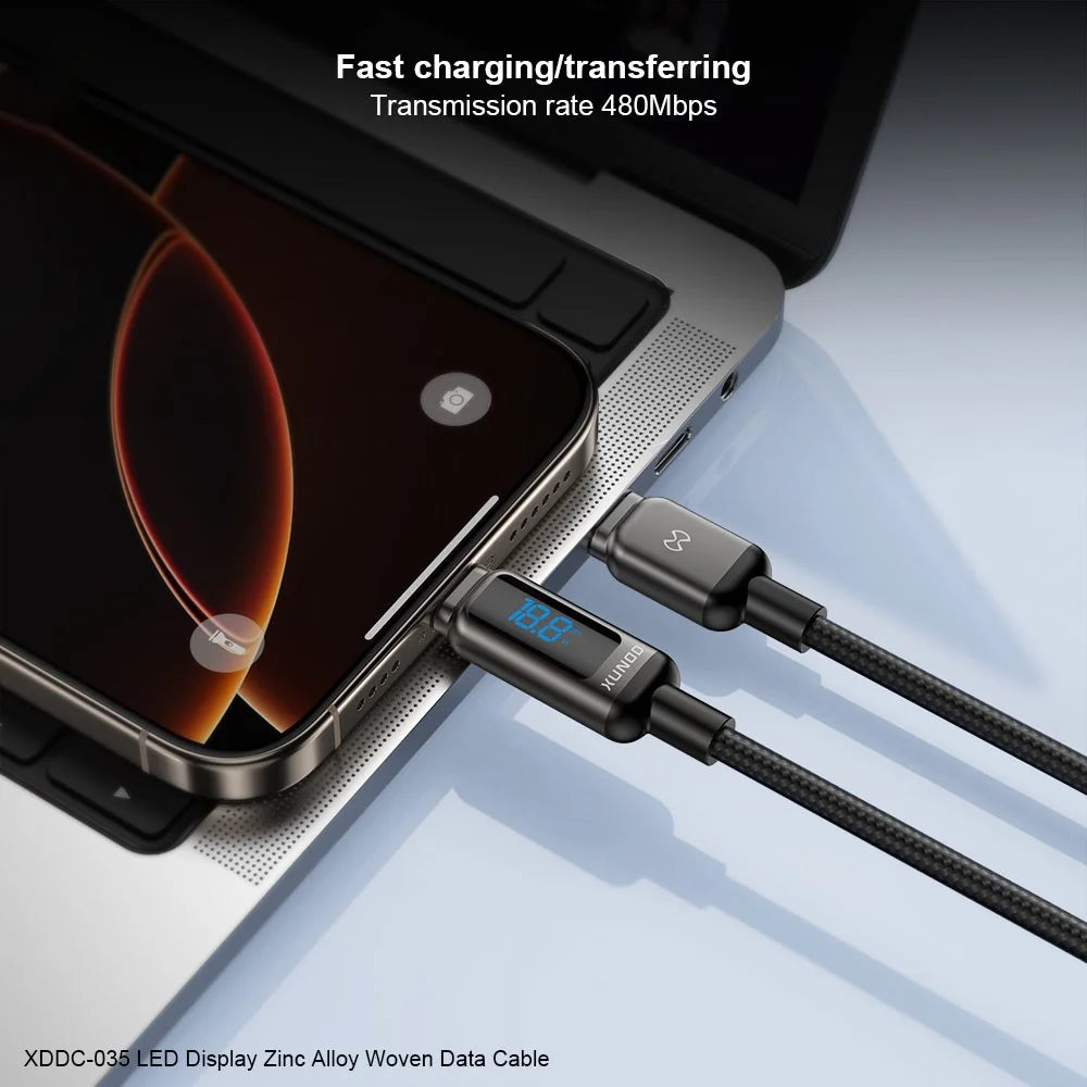 XUNDD XDDC-035 1m USB-C to USB-C Cable 60W Fast Charging Zinc Alloy Digital Display Braided Data Cord - 3