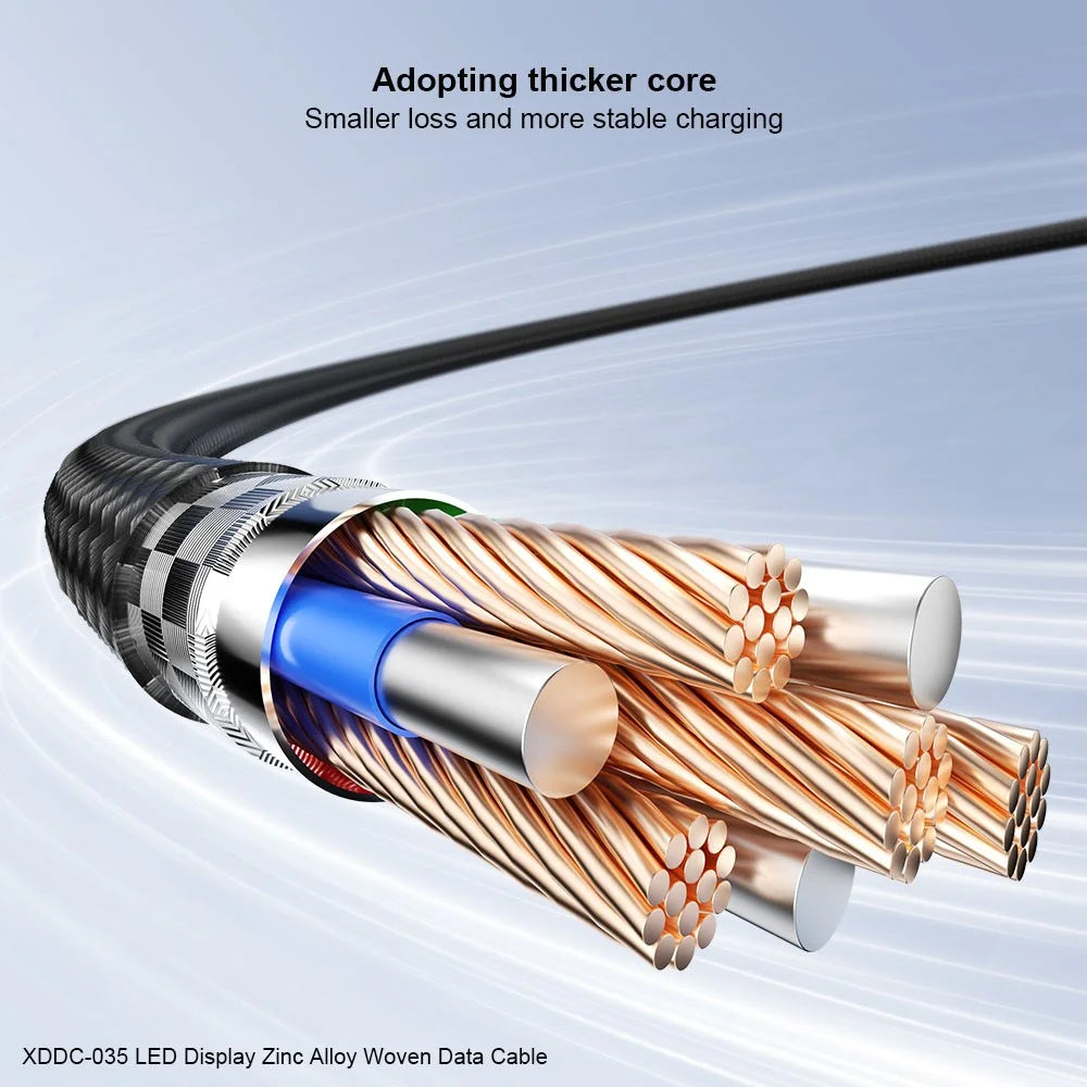 XUNDD XDDC-035 1m USB-C to USB-C Cable 60W Fast Charging Zinc Alloy Digital Display Braided Data Cord - 5