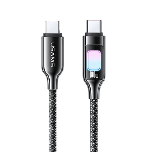 USAMS SJ750 TC Series 1.2m 100W Fast Charging Type C to Type C Data Cable with Colorful Light - Tarnish - 1
