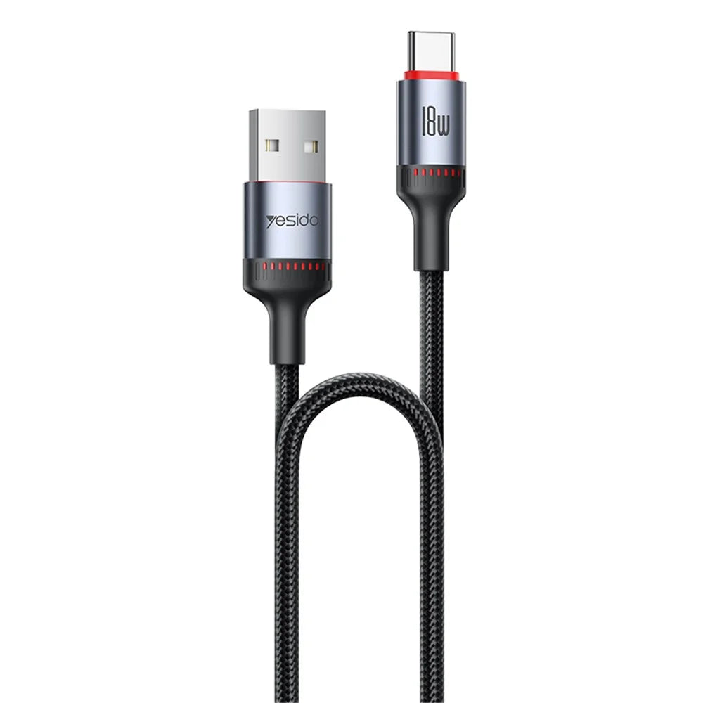 YESIDO CA129C 1.2m USB-C Cable 18W Fast Charging 3A Aluminum Alloy Data Sync Cord - 1