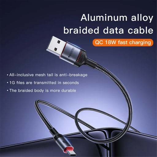 YESIDO CA129C 1.2m USB-C Cable 18W Fast Charging 3A Aluminum Alloy Data Sync Cord - 2