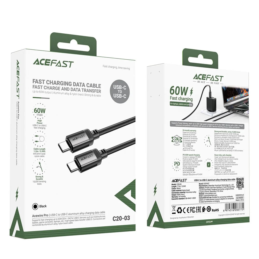 ACEFAST C20-03 60W Fast Charging USB C to USB C Braided Data Cable for Laptops Smartphones - 7