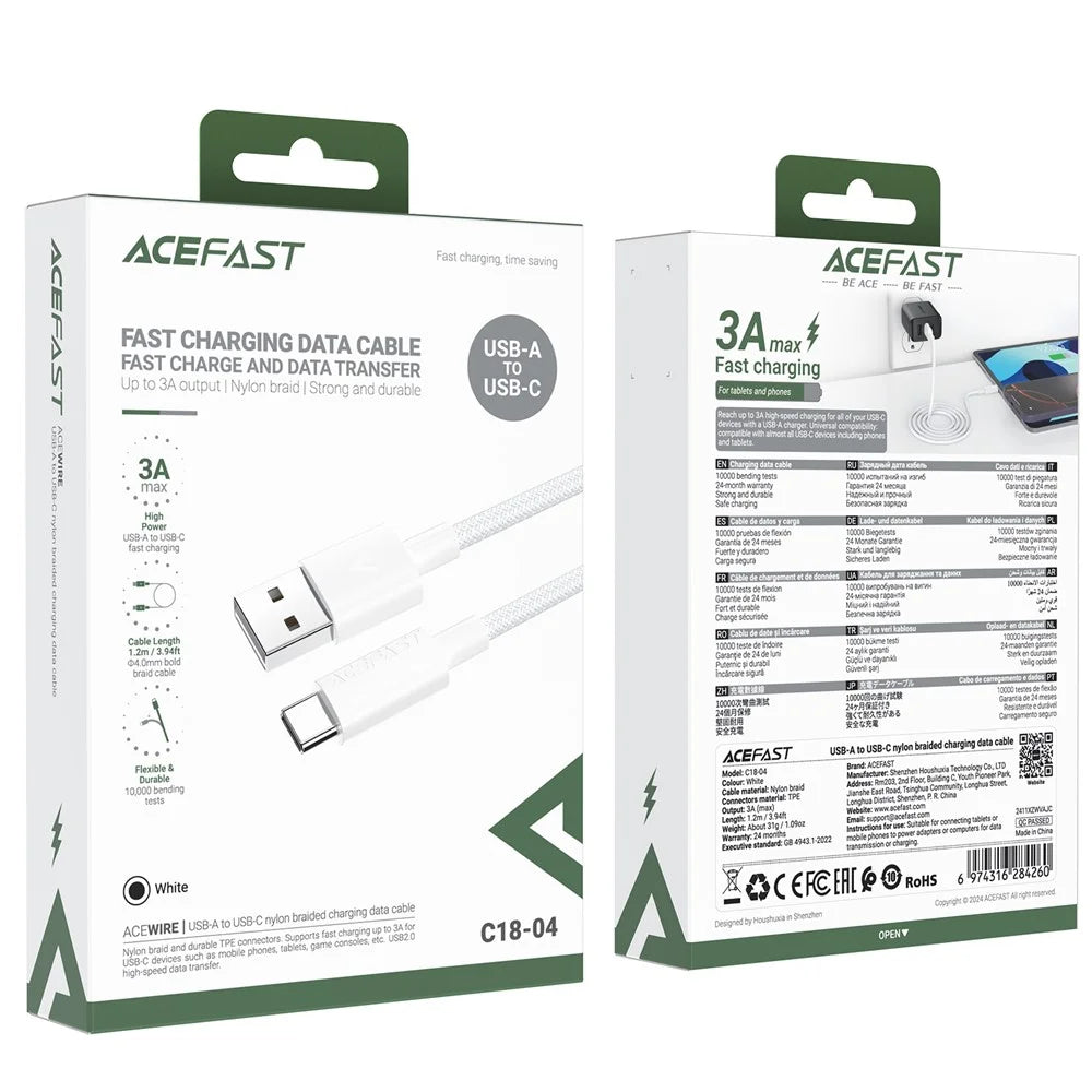 ACEFAST C18-04 1.2m USB-A to USB-C Charging Cord Braided Data Cable - 7