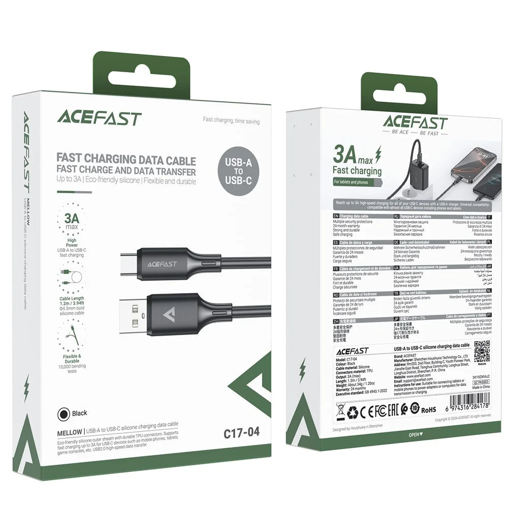 ACEFAST C17-04 1.2m USB-A to USB-C Charging Data Cable 3A Fast Charge for Home / Office Use - 7