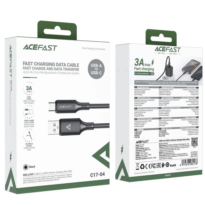 ACEFAST C17-04 1.2m USB-A to USB-C Charging Data Cable 3A Fast Charge for Home / Office Use - 7
