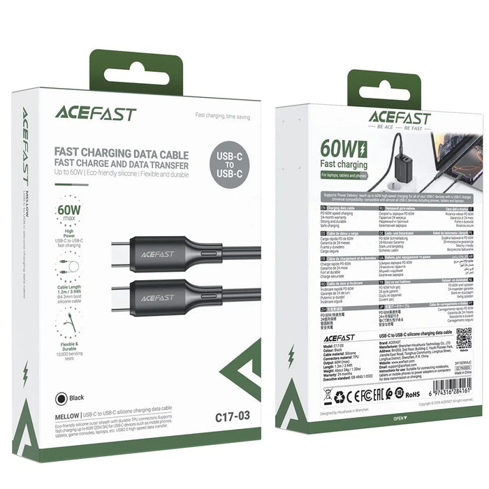 ACEFAST C17-03 USB C to USB C Fast Charging Cable Silicone Data Cord for Laptop Smartphone - 7