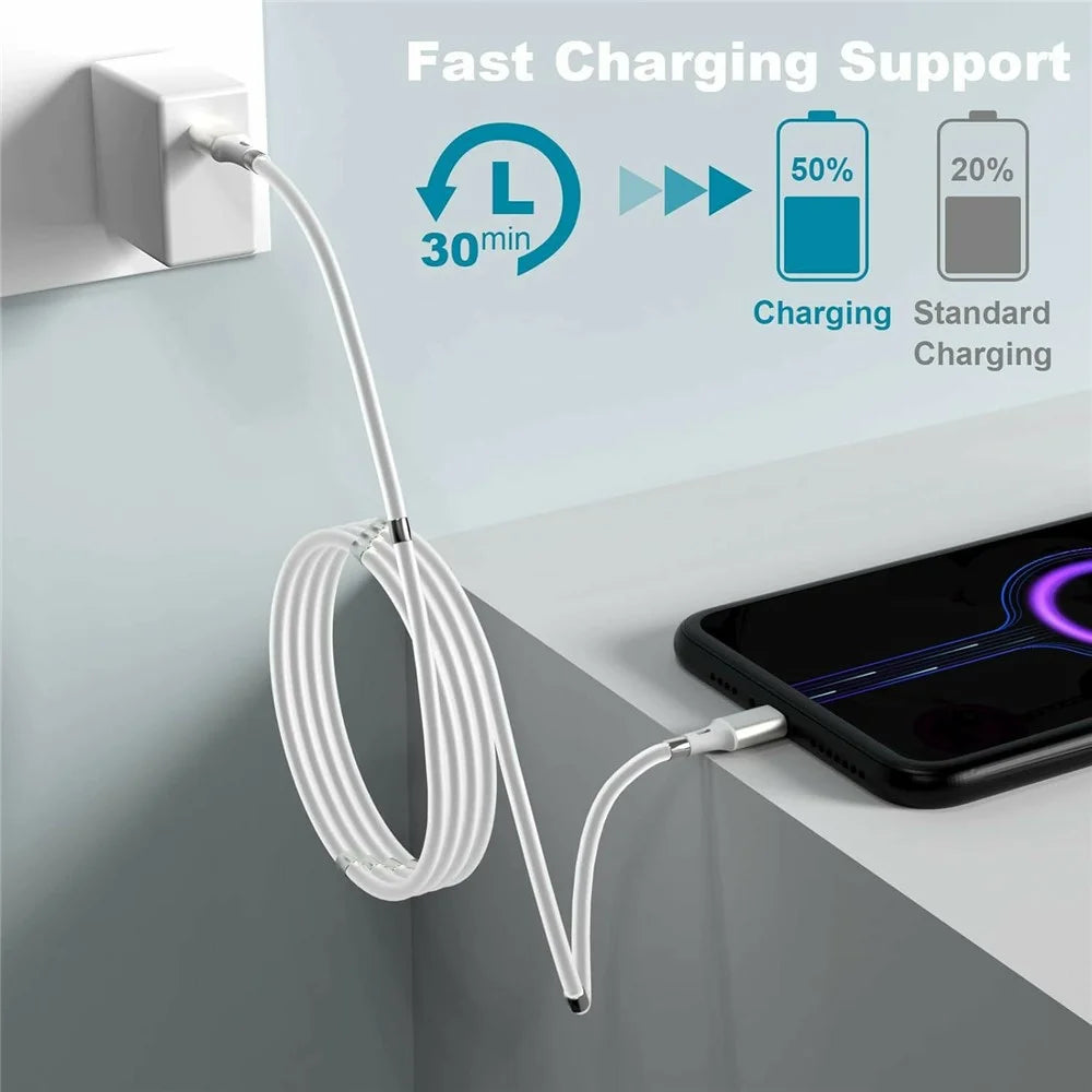 1m 2.4A Fast Charging Cable Magnetic Storage USB-C to USB-C 60W Data Cord - 2