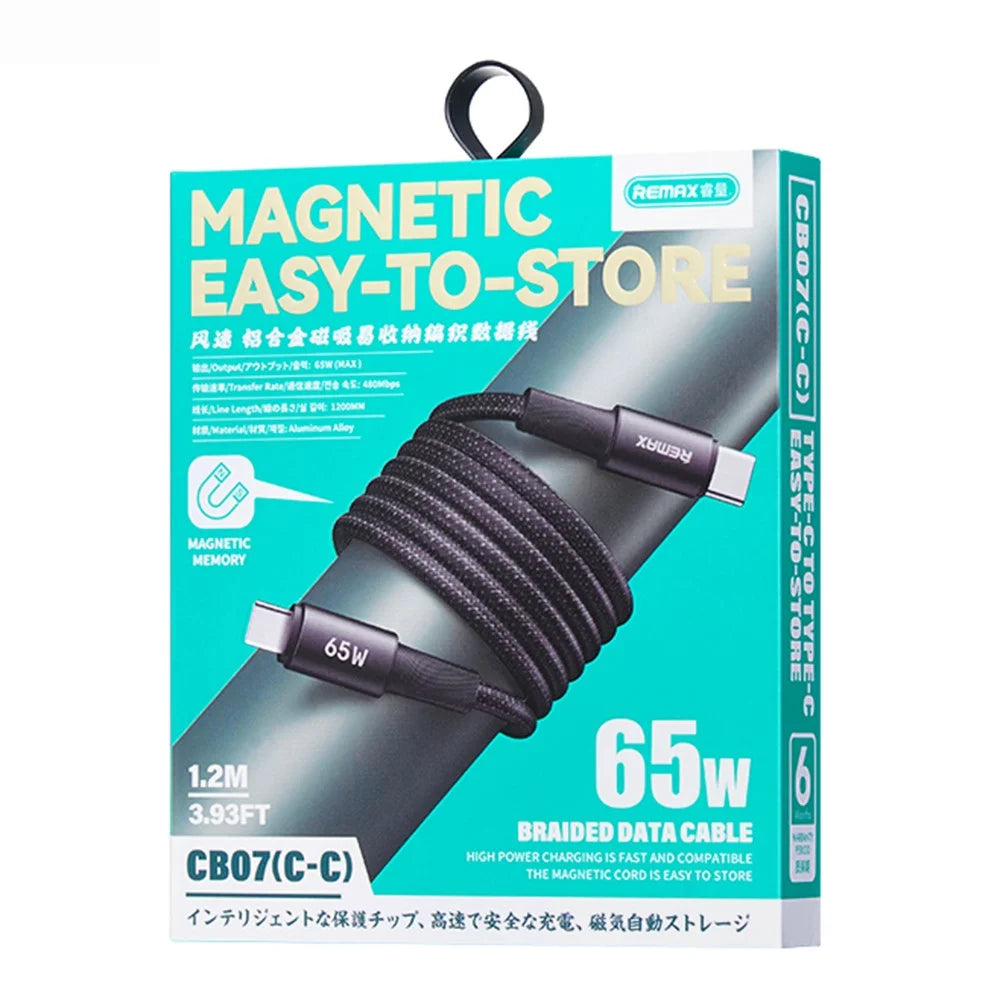 REMAX CB07 65W Magnetic USB-C Cable Braided Aluminum Alloy Fast Charging Cord 1.2M for Laptop  /  Tablet  /  Phone - 4