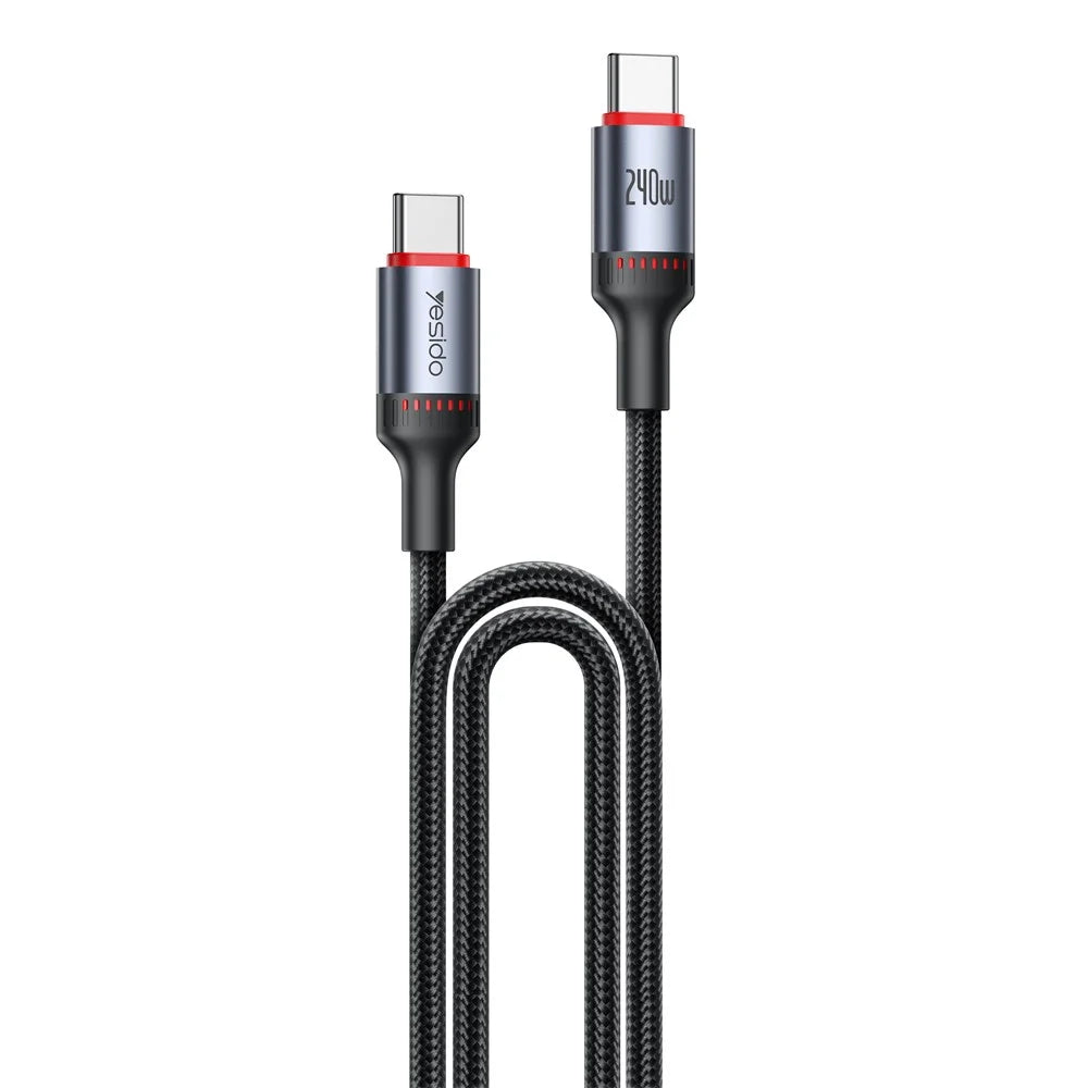 YESIDO CA186 2m Data Cable 240W Fast Charging USB C to USB C Braided Wire for Smartphone Tablet Laptop - 1