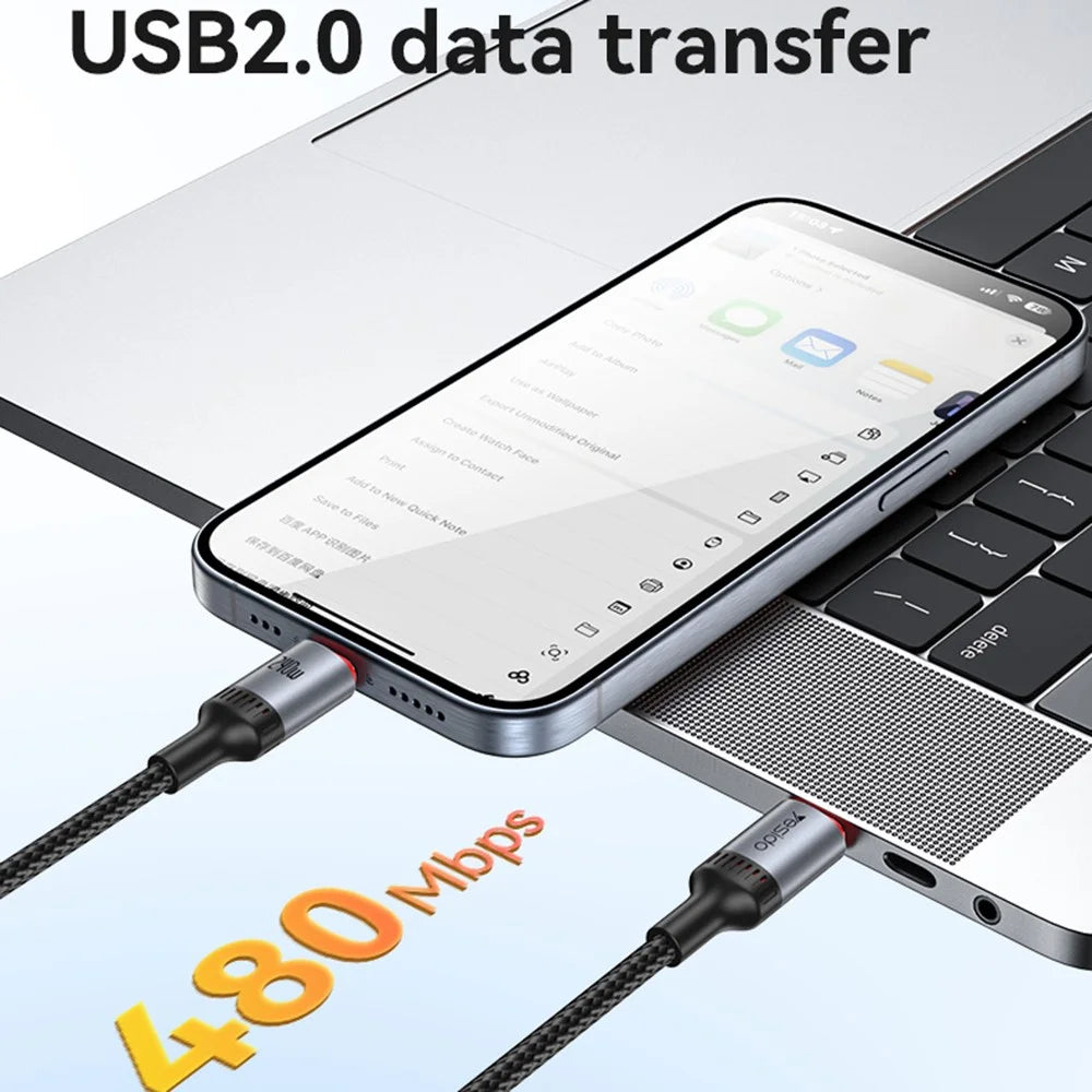 YESIDO CA186 2m Data Cable 240W Fast Charging USB C to USB C Braided Wire for Smartphone Tablet Laptop - 7