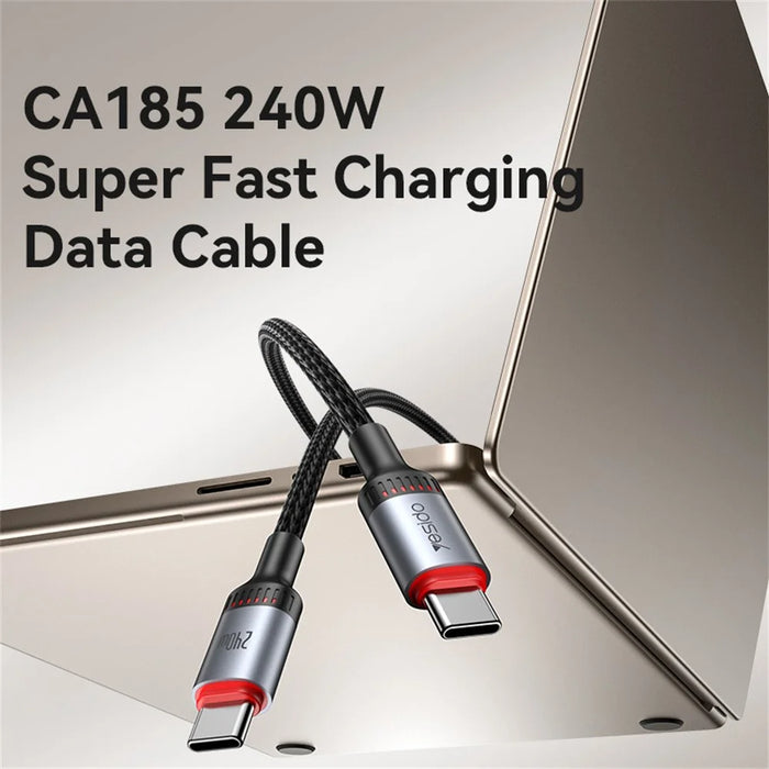 YESIDO CA185 1.2m Data Cable 240W Fast Charging USB C to USB C Braided Wire for Smartphone Tablet Laptop - 2