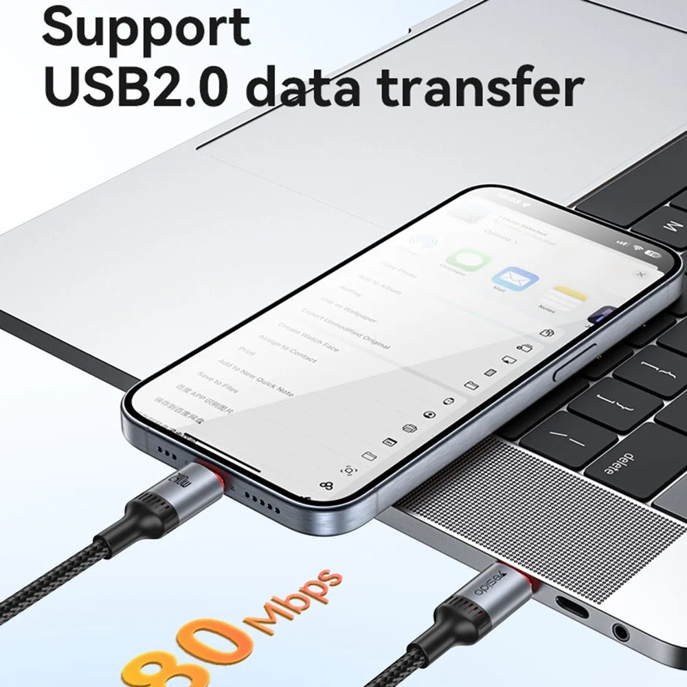 YESIDO CA185 1.2m Data Cable 240W Fast Charging USB C to USB C Braided Wire for Smartphone Tablet Laptop - 6