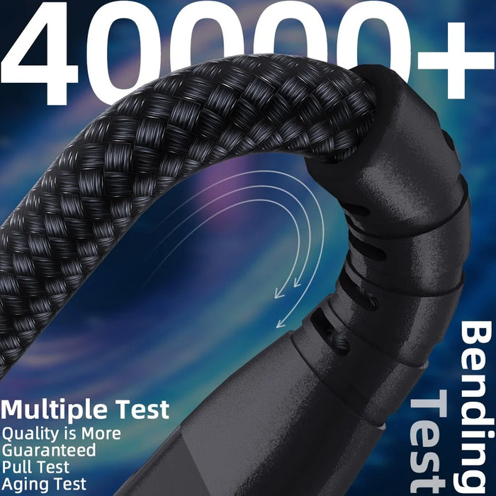 3m USB-C to USB-C Cable Digital Display 3A / 20V 60W Fast Charging Braided Data Cord for Smartphones Tablets - Black - 7
