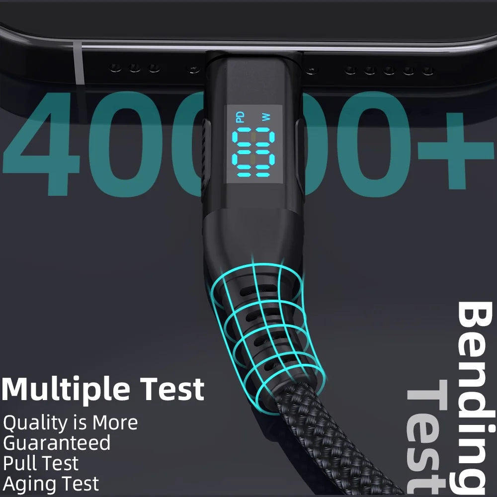 1m USB-C to USB-C Cable 100W 5A / 20V Nylon Braided Phone Tablet Fast Charging Digital Display Cord - Black - 6
