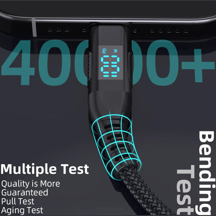 2m USB-C to USB-C Cable 100W 5A / 20V Nylon Braided Phone Tablet Fast Charging Digital Display Cord - Black - 6