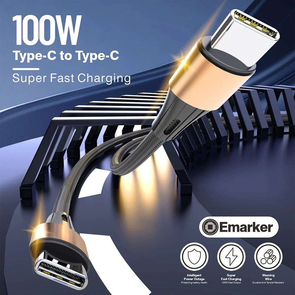 1.2m Braided USB-C to USB-C Cable 100W PD Fast Charging Phone Tablet Data Sync Cord - 2