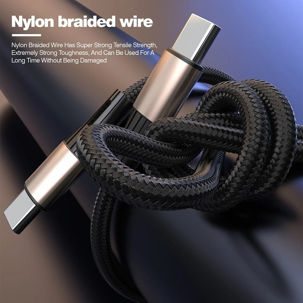 1.2m Braided USB-C to USB-C Cable 100W PD Fast Charging Phone Tablet Data Sync Cord - 3