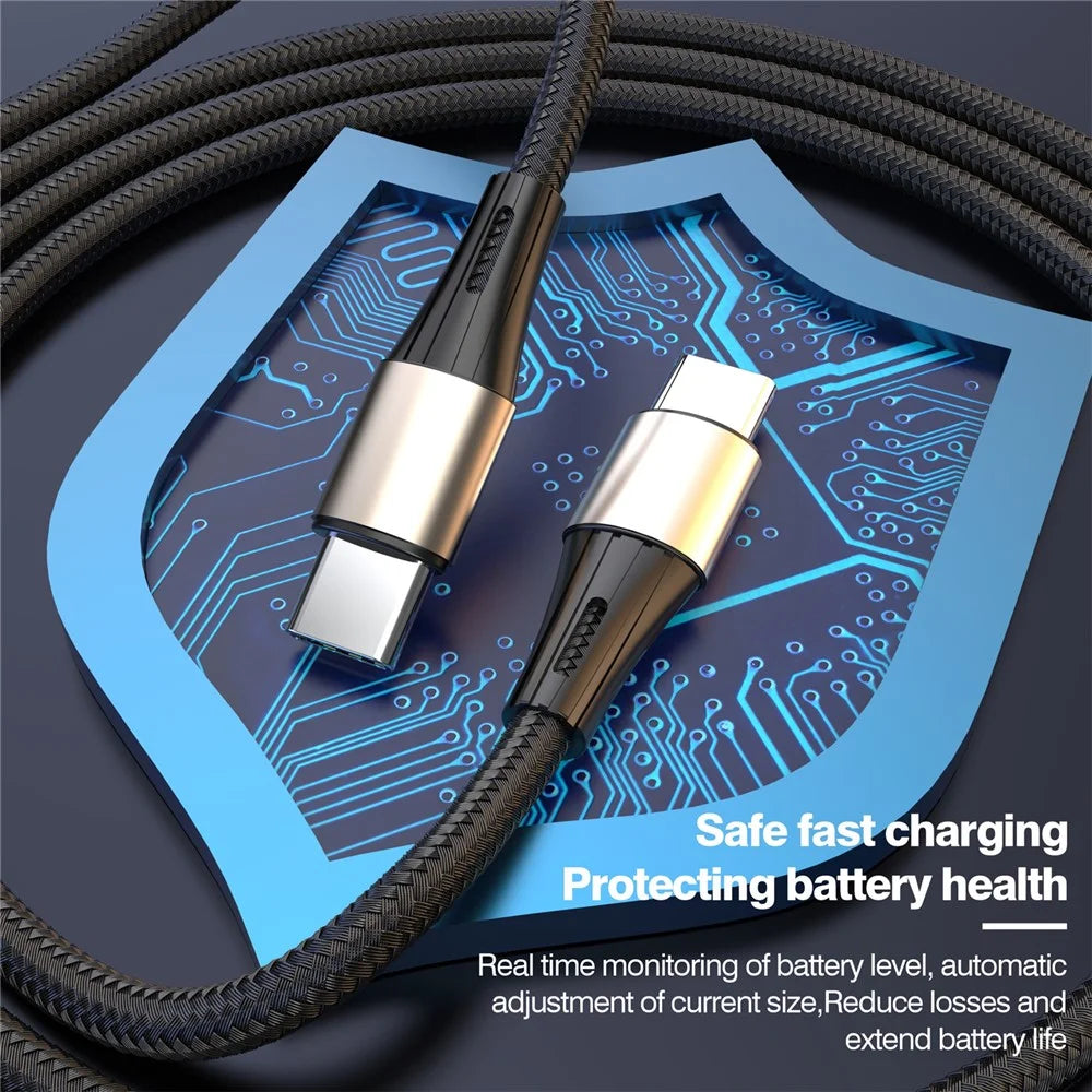 1.2m Braided USB-C to USB-C Cable 100W PD Fast Charging Phone Tablet Data Sync Cord - 7