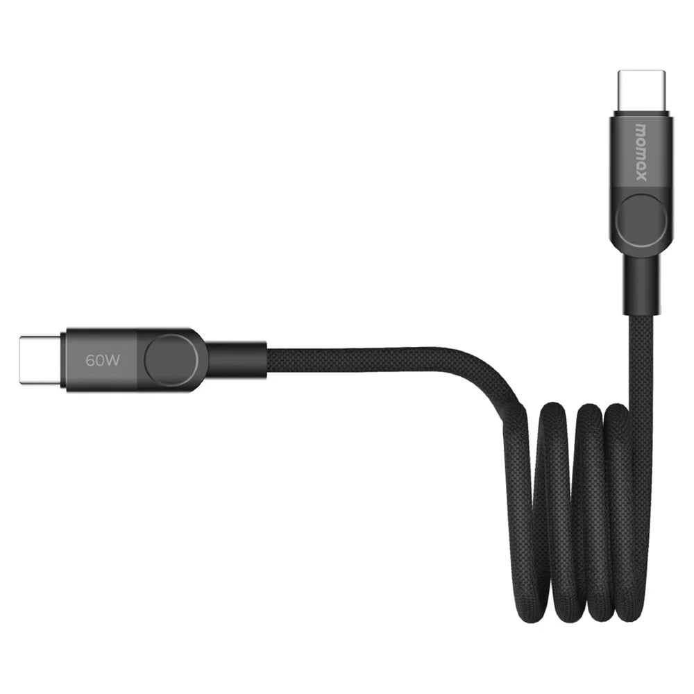 MOMAX Mag.Link 1m 60W Magnetic Braided Fast Charging Cable USB C to USB C Data Cord - Black - 1