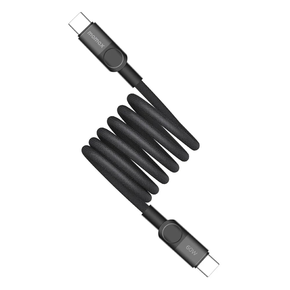 MOMAX Mag.Link 1m 60W Magnetic Braided Fast Charging Cable USB C to USB C Data Cord - Black - 2