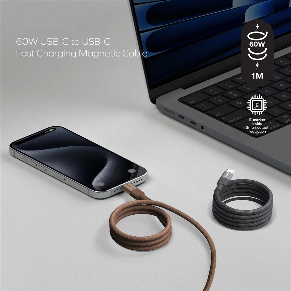 MOMAX Mag.Link 1m 60W Magnetic Braided Fast Charging Cable USB C to USB C Data Cord - Black - 3